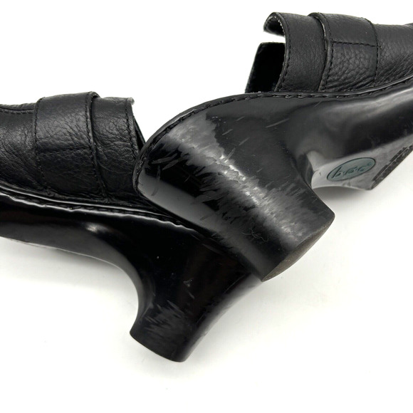 BOC Born On Concept Black Leather Gunmetal Buckle Block Heel Platform Clogs 7 - Picture 16 of 16